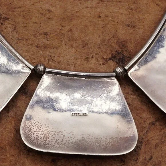 Vintage Native American Modernist Silver Bib Necklace Carlos Diaz Style 17" - Picture 12 of 13